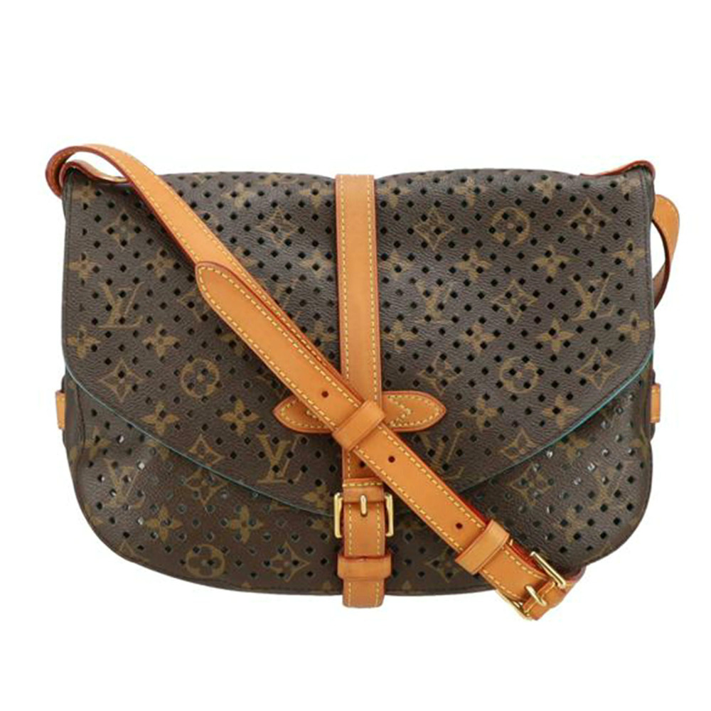 Louis Vuitton Saumur Monogram Perforet Crossbody Bag Canvas Leather Blue Brown